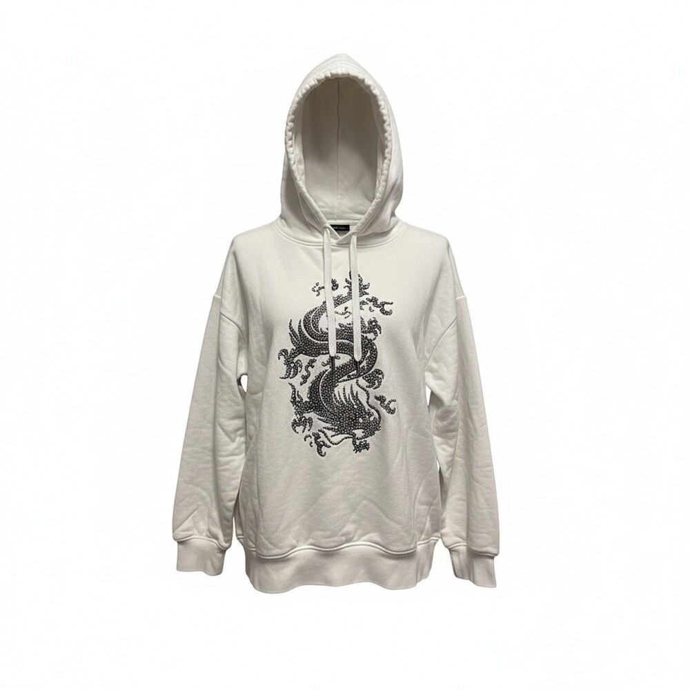 Maje Tragon White Sweatshirt Hoodie w/Embellishments - Medium